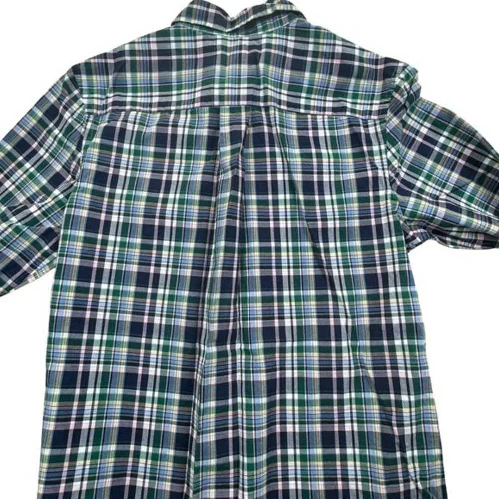 Ralph Lauren Plaid Button Down Shirt‎ Boys L 14-16 Green Blue Long Sleeve Pony
